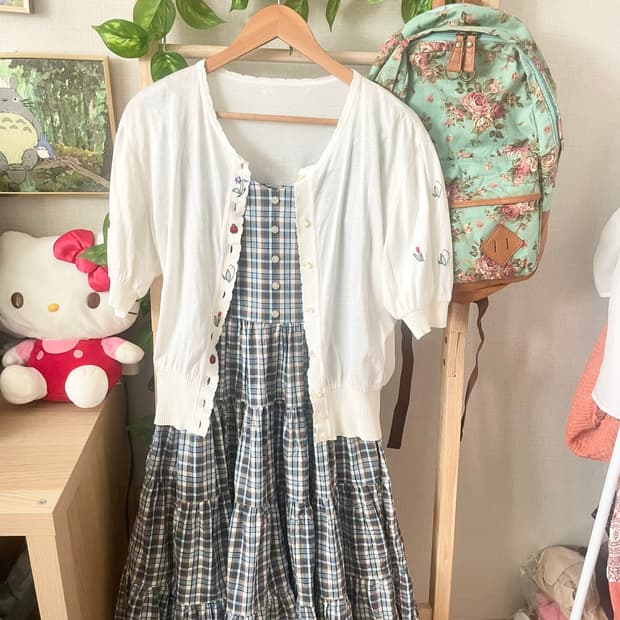 모리걸 빈티지 여름 자수 가디건 원피스 set 🌿🌹🌷