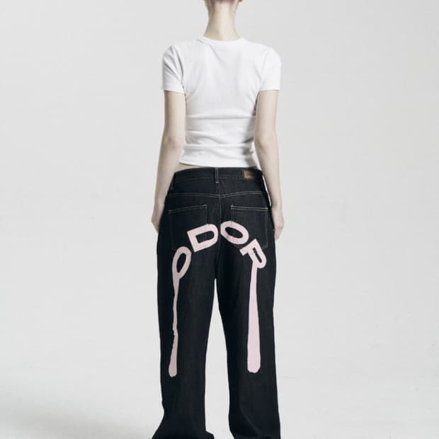 Logo drop denim in pink 오도어 (새상품)