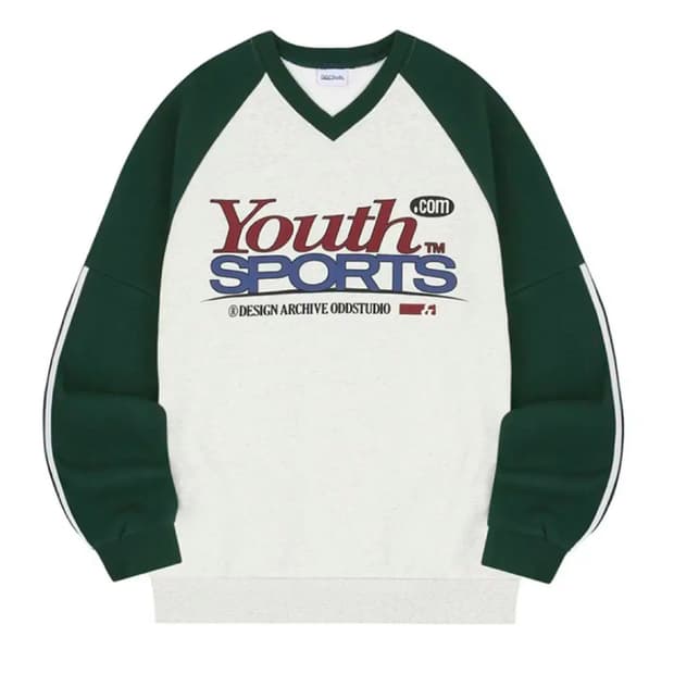 오드스튜디오 유스 스포츠 트랙 브이넥 래글런 오버핏 맨투맨 오트밀