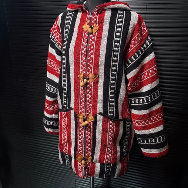 러그 리폼 집업 후드 에스닉 가디건 러그 보헤미안 스트라이프 울 코트