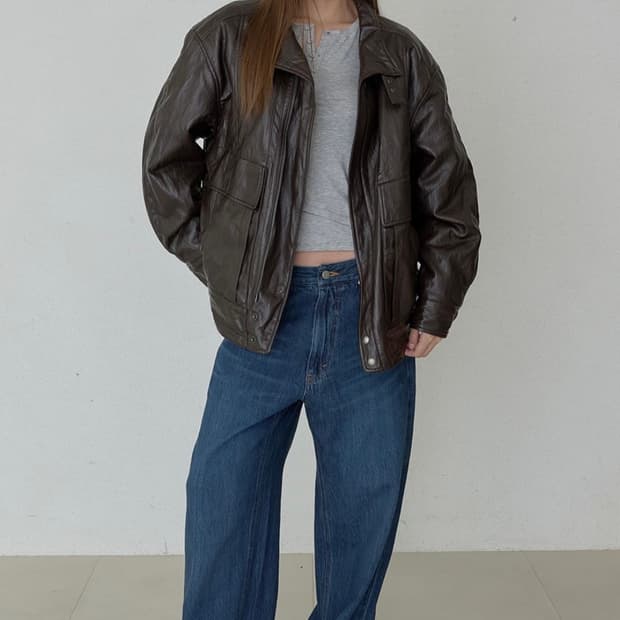 Vintage high-neck leather jacket (brown)
