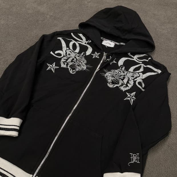 [정품/XL] 에드하디 블랙 타이거 자수 후드 집업 자켓