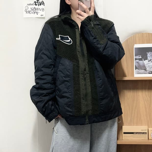[정품] 나이키 올리브 블랙 후리스 퀄팅 점퍼 [ L ]