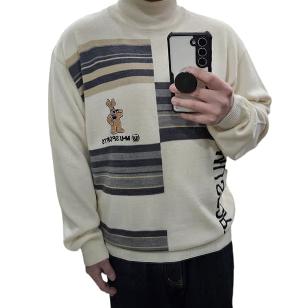 L 엠유스포츠 MU 골프 목폴라 니트 아이보리