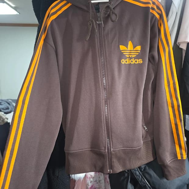 Adidas 브라운 후드 트랙 집업