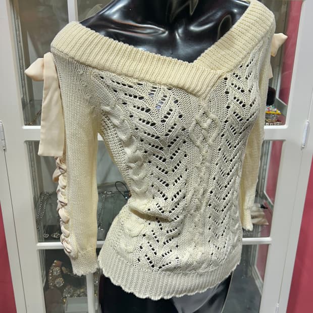 LIZ LISA sweater 리즈리사 오프숄더 리본 디테일 스웨터