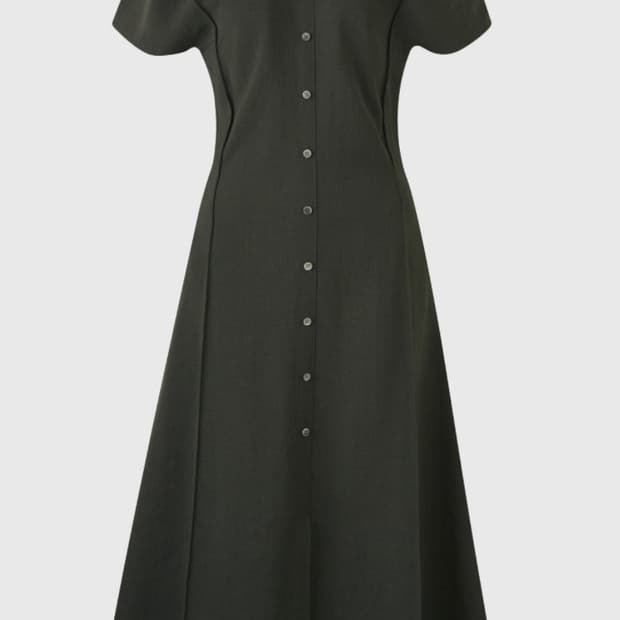 오르 싱글 버튼 핀턱 드레스 