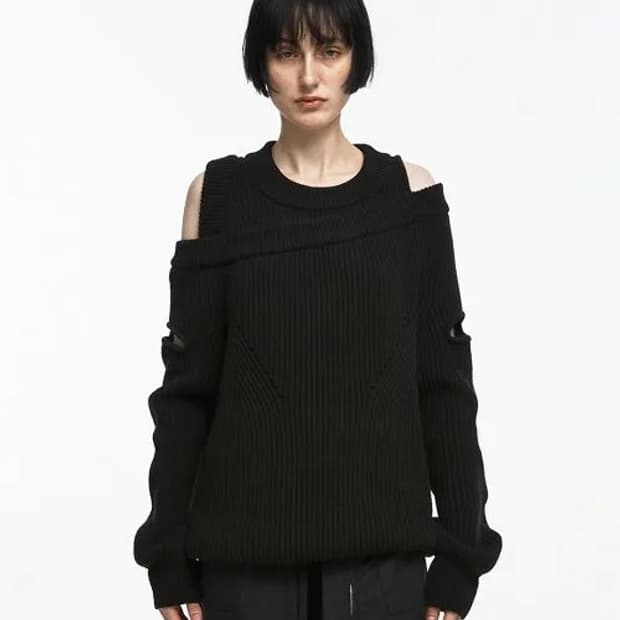 나체 ASYMMETRIC LAYERED KNIT BLACK