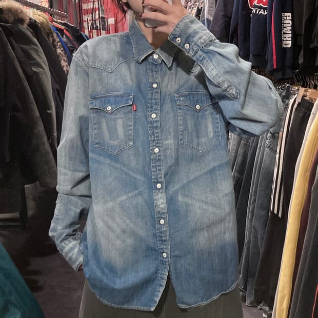 리바이스 스냅 버튼 중청 데님 셔츠