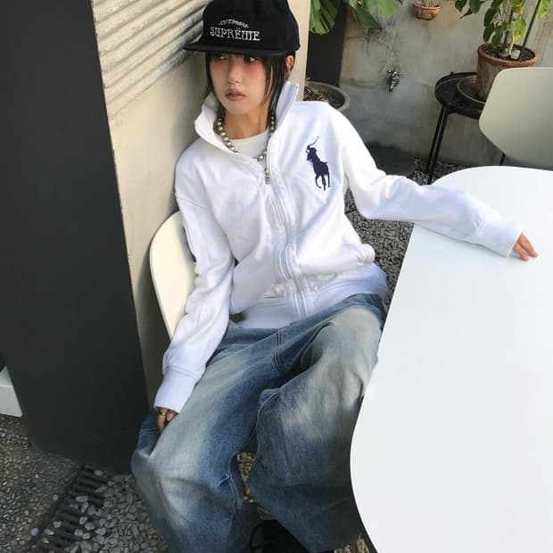 Polo Big Pony White Zip-Up ⭐️Rare⭐️