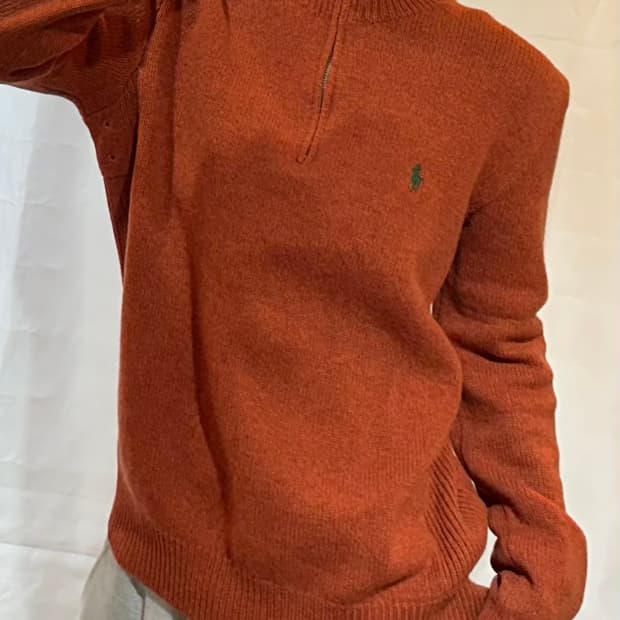 폴로랄프로렌 그린 포니 오렌지 램스울 반집업 니트 