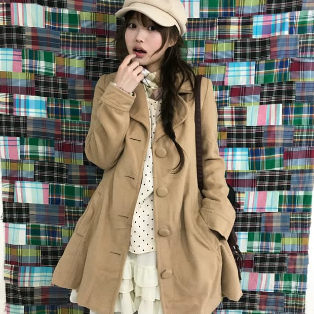 리즈리사 베이지 니혼진 도트 체크 모리걸 