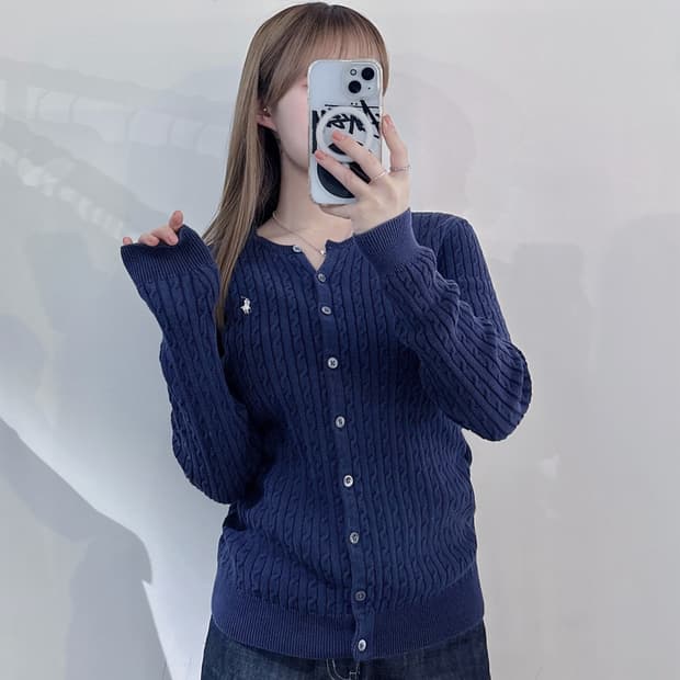 폴로랄프로렌 화이트포니 네이비 케이블 가디건