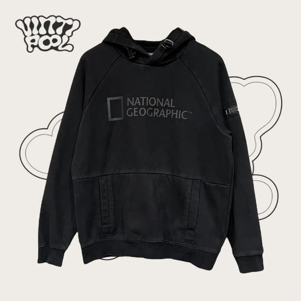 내셔널지오그래픽 빅로고 기모 후드티 L 블랙