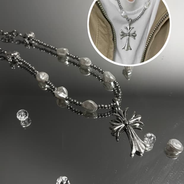 진주 크롬 써지컬 비즈 목걸이