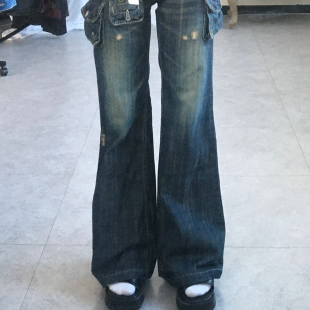 Multi pocket point washing denim pants