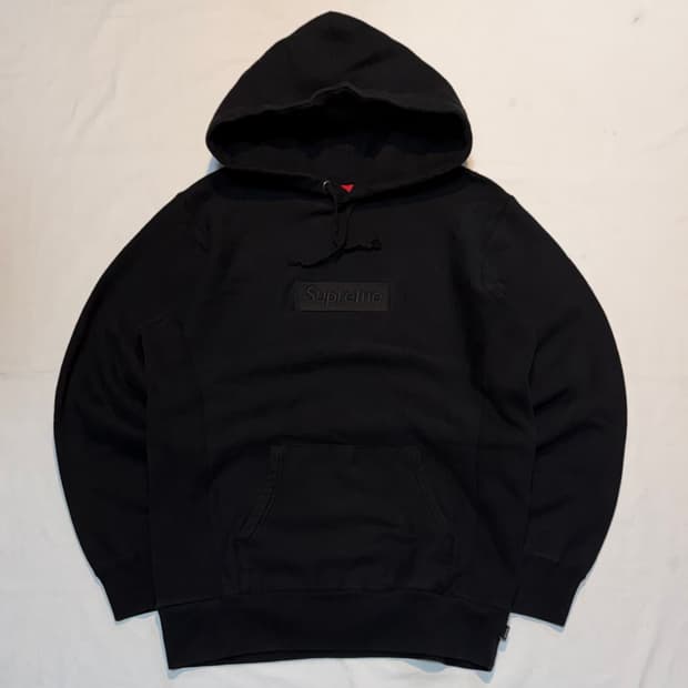 슈프림 14FW 올블랙 박스로고 후드티 블랙