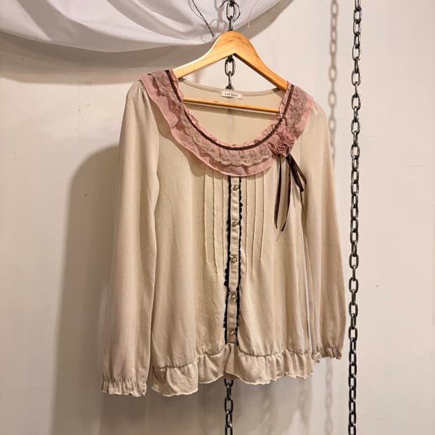 axes femme 엑시즈팜 핑크 레이스 아이보리 롱슬리브