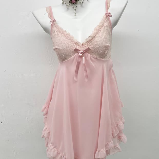 에블린 핑크 프릴 리본 슬립