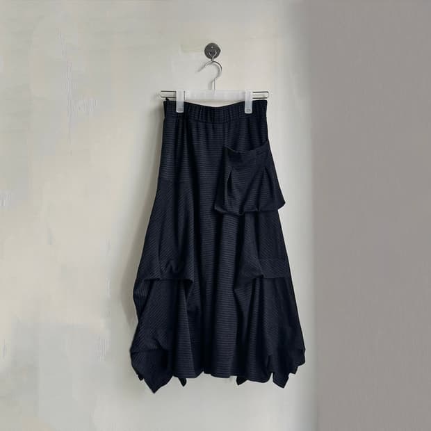 스트라이프 포켓 셔링 언발 아카이브 레이어드  롱스커트 치마 y2k 갸루