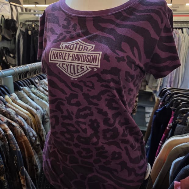 할리데이비슨 퍼플 지브라패턴 반팔티