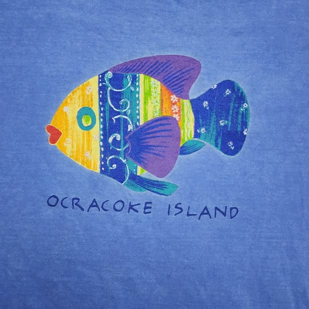 90s Ocracoke Island Fish Graphic T-shirt