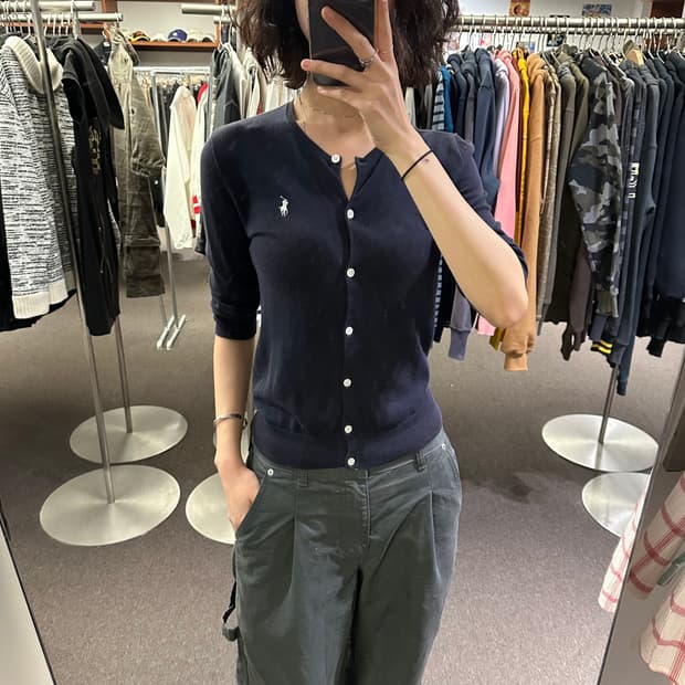 L)폴로 랄프로렌 여성 네이비 피마 코튼 가디건