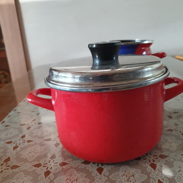 빈티지 브라운 앤 켐믈러 독일 법랑 냄비 18cm