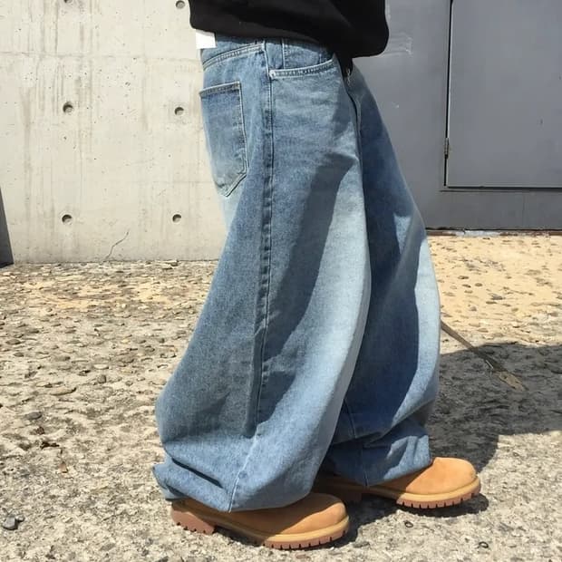 빈티지 스트릿 러프 벌룬 와이드 데님 새깅 팬츠