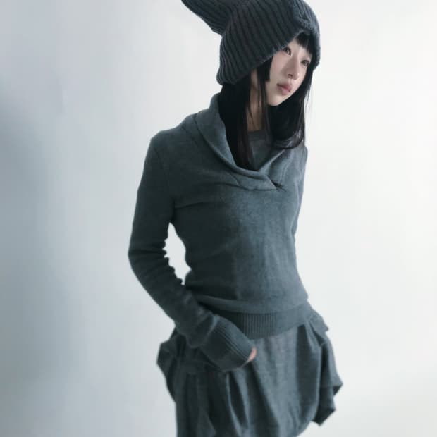 Tommy hilfiger wrap collar grey knit