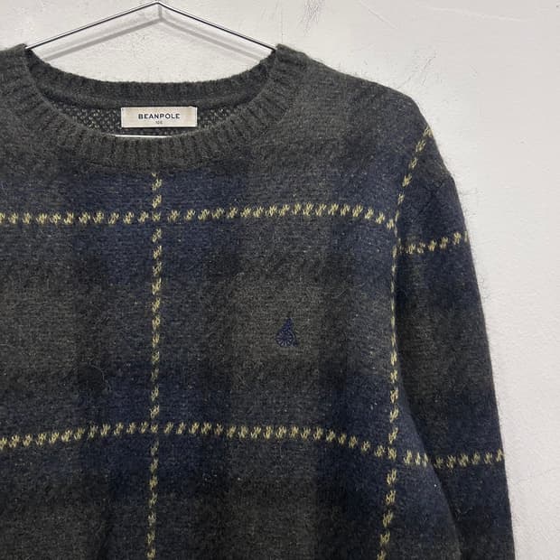 빈폴 이탈리안 얀 알파카 블랜드 체크 부클 니트