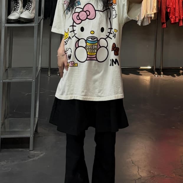 빈티지 헬로키티 y2k 오버핏 화이트 반팔 A3709