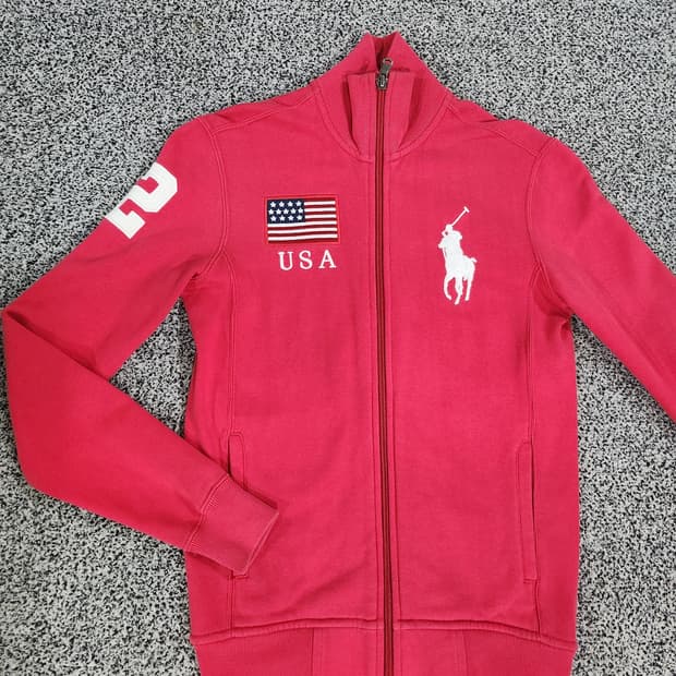 빅포니 자수와 USA 성조기 패치 집업