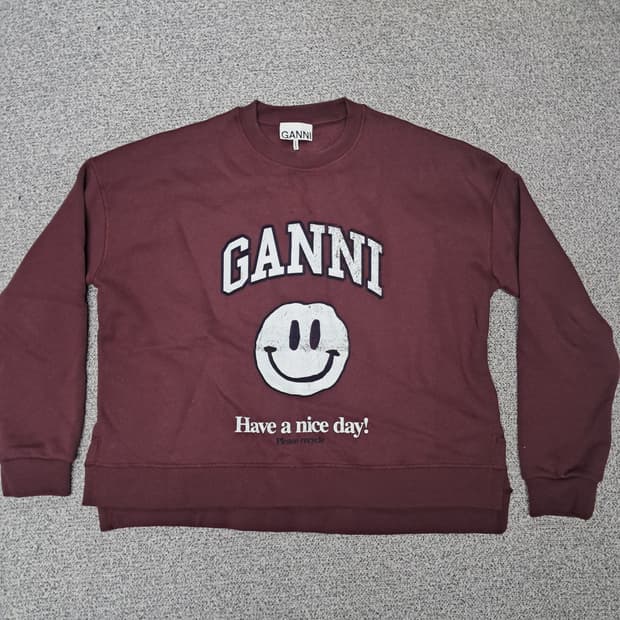 가니 스마일 로고 맨투맨 버건디