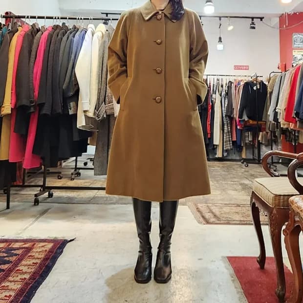 90s CARAT by 산요 울 카멜 브라운 롱 빈티지 코트