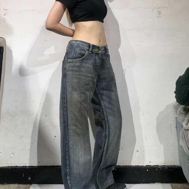 디젤 중청 와이드 데님 팬츠 