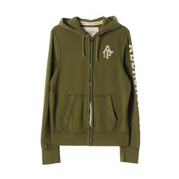 아베크롬비 앤 피치 올리브 슬리브 레터링 후드집업 L