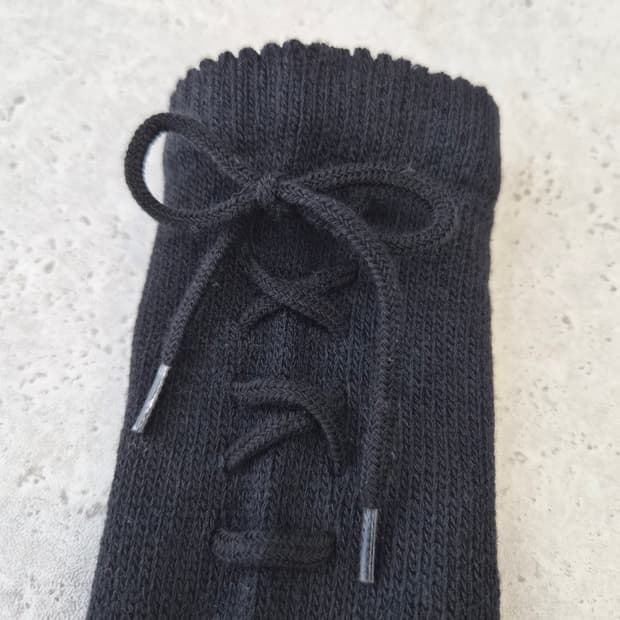 블랙 크로스끈 리본 니삭스 롱양말 