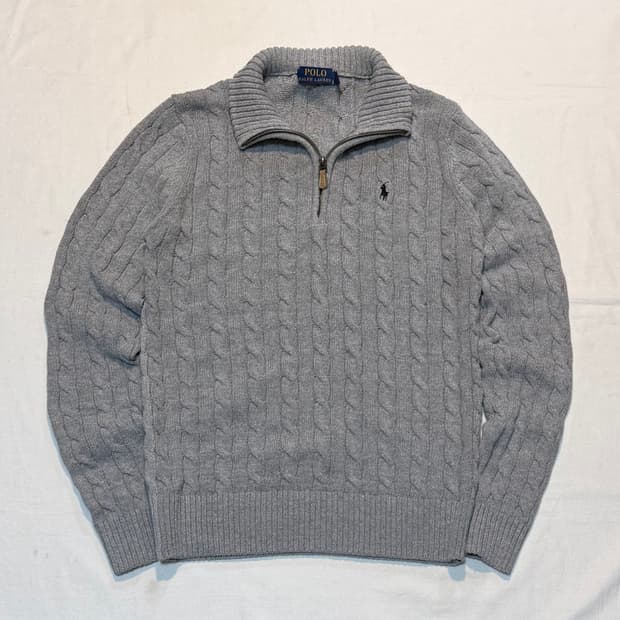 폴로 랄프로렌 반집업 꽈배기 케이블 니트 그레이