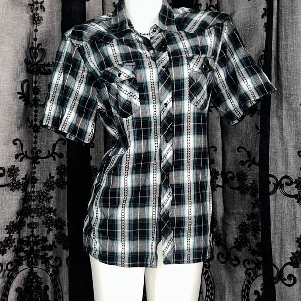 blue checkered shirt