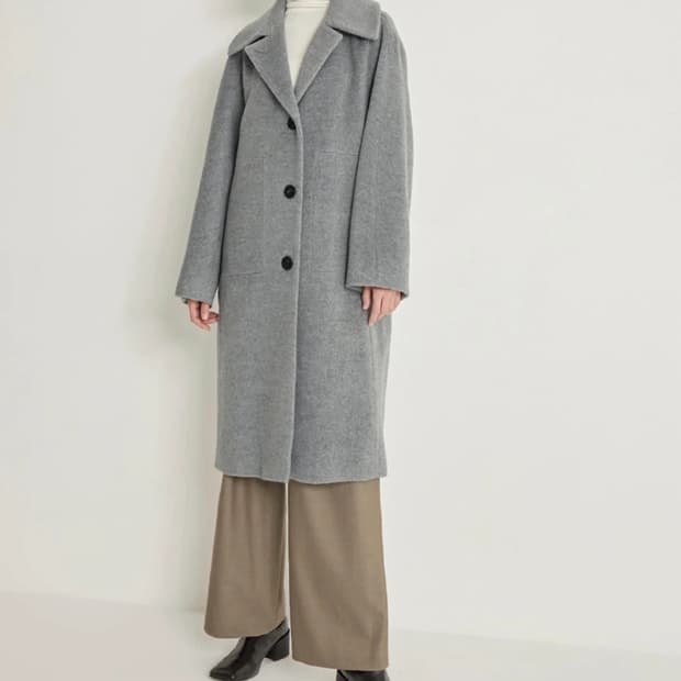 한섬 시스템 낙타 울 그레이 오버핏 롱 코트 M