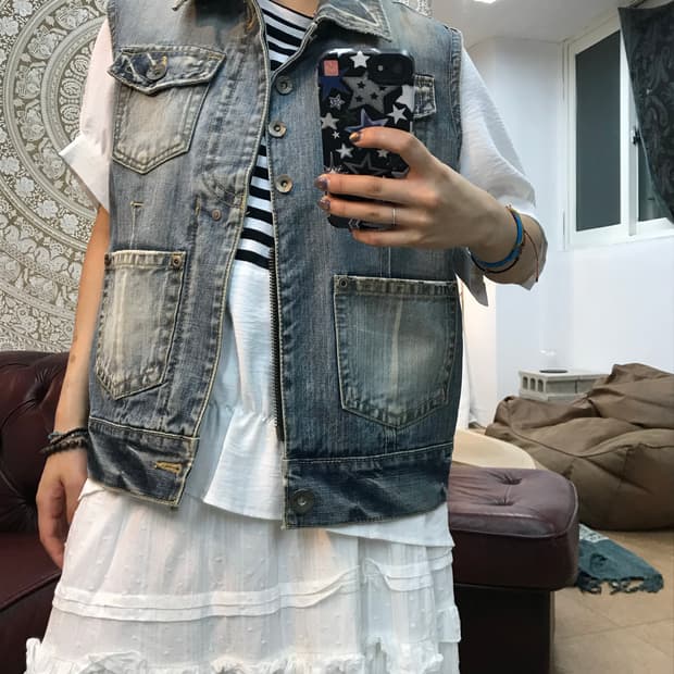 Nix 빈티지 데님 베스트 자켓