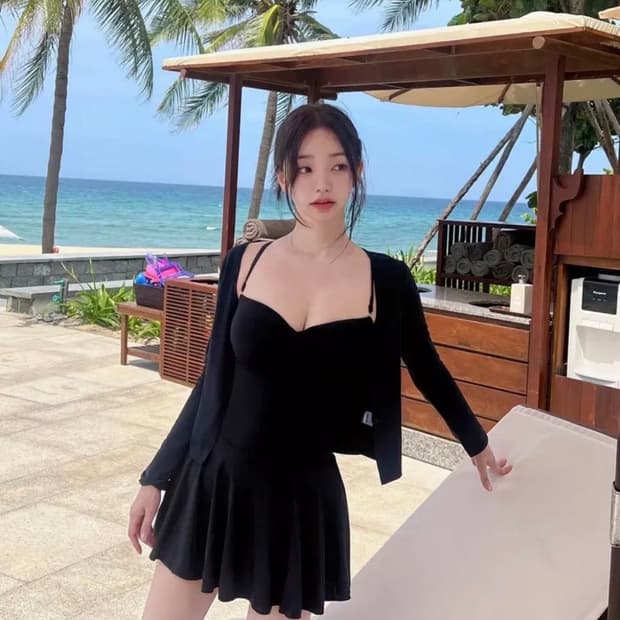 카인다미 몸매보정 모노키니 수영복 Black