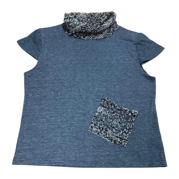 빈티지 스팽글 터틀넥 패치워크 포켓 니트