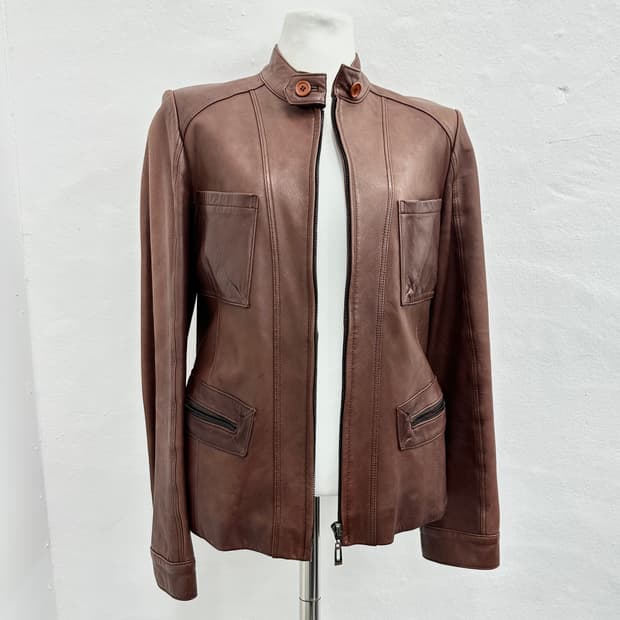 Red brown pocket lambskin jacket