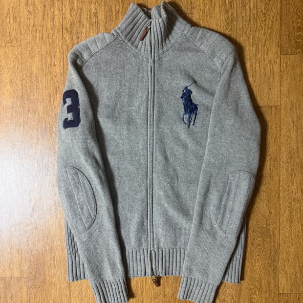 폴로 빅포니 3로고 그레이 니트집업
