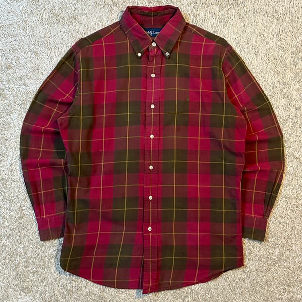 폴로 랄프로렌 커스텀핏 카키포니 코튼 체크셔츠