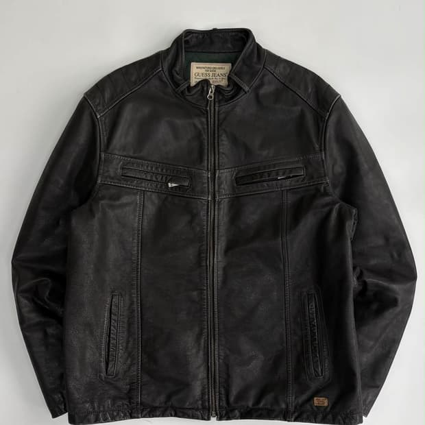 [100] 빈티지 게스 블랙 레더 집업 자켓