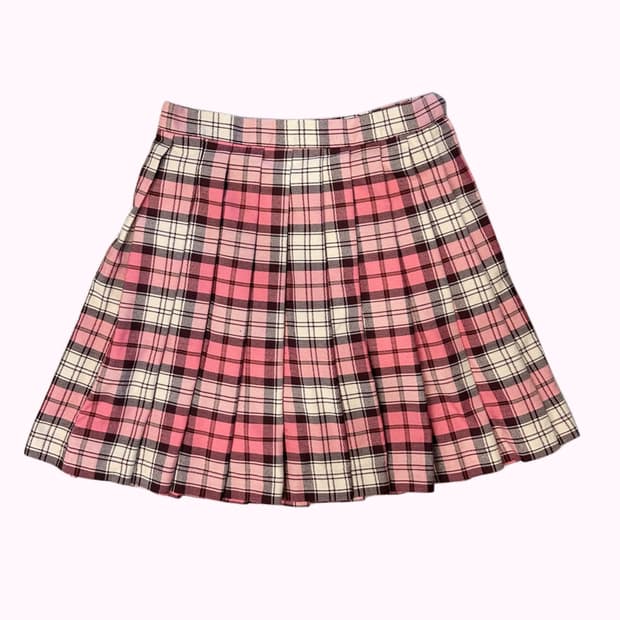 pink check pleats skirt