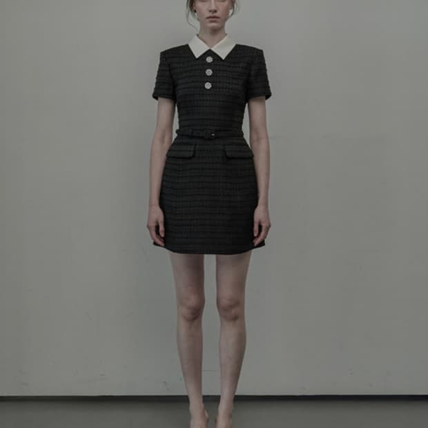 마우솔레움 Tweed Collared Dress - Black